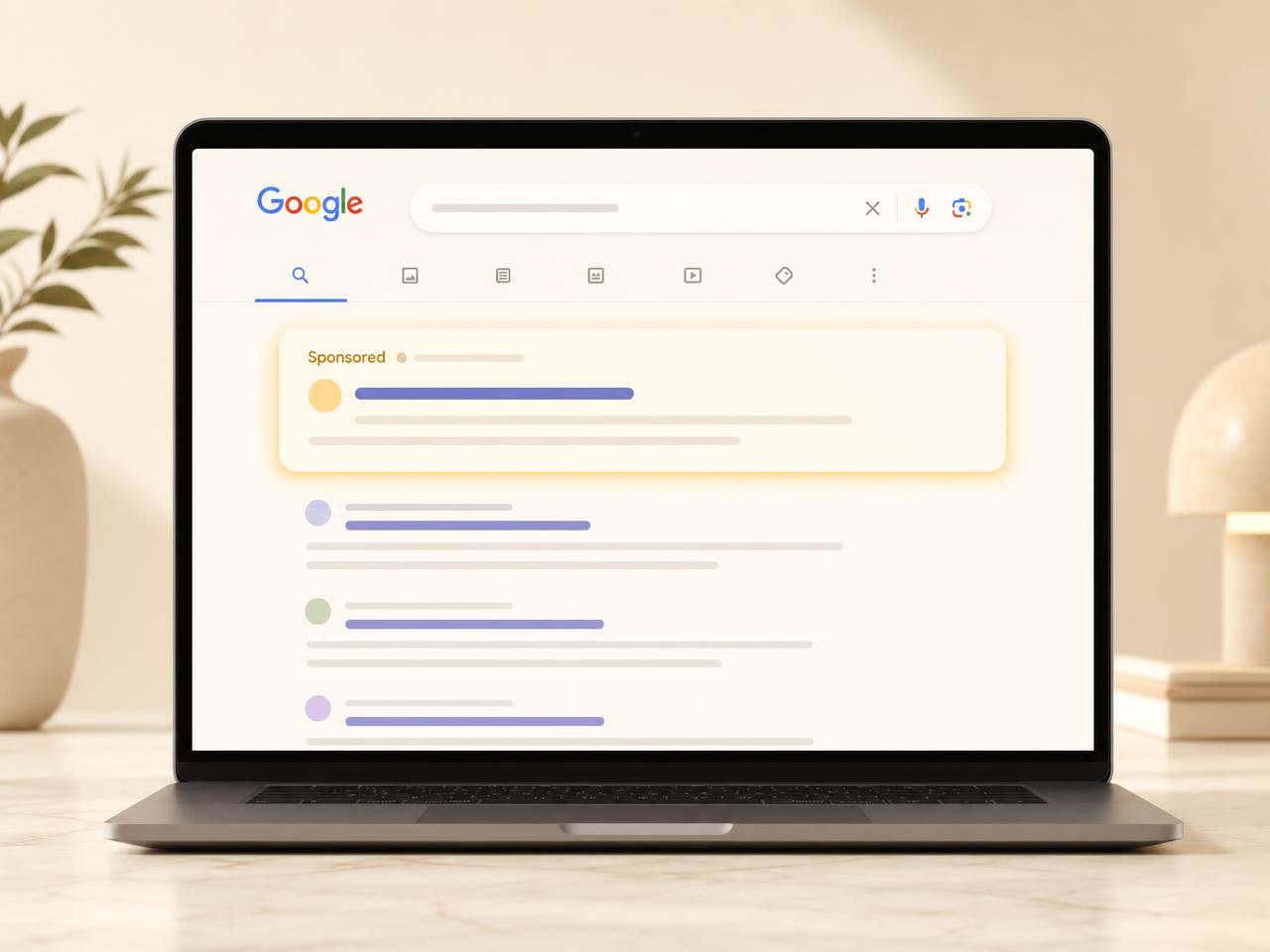Mockup de resultados de busca do Google com o anúncio patrocinado destacado no topo