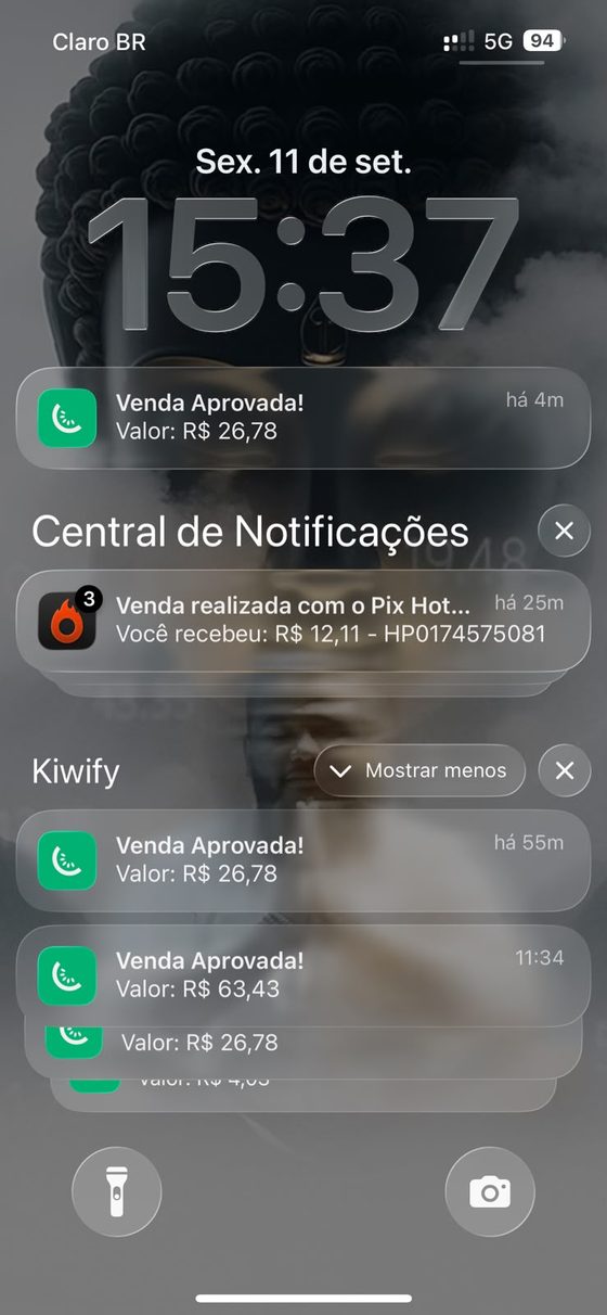 Print de vendas aprovadas na tela de bloqueio